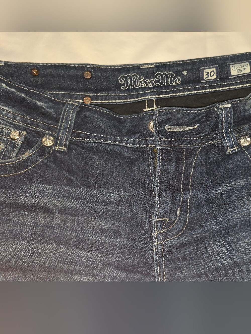 Miss Me Dark Blue Bootcut Jeans with Contrast Stitching